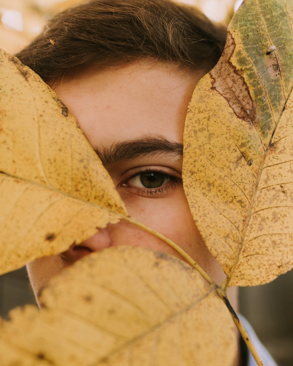 brown leaves on person face during daytime